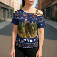 Camping I Hate People Christmas Cross Shoulder Shirt Xmas Holiday Patterns - Wonder Print Shop