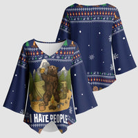 Camping I Hate People Christmas Kimono Sleeve Blouse Xmas Holiday Patterns - Wonder Print Shop