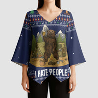 Camping I Hate People Christmas Kimono Sleeve Blouse Xmas Holiday Patterns - Wonder Print Shop