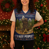 Camping I Hate People Christmas Knitted V-Neck Vest Xmas Holiday Patterns - Wonder Print Shop