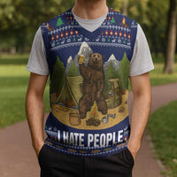 Camping I Hate People Christmas Knitted V-Neck Vest Xmas Holiday Patterns - Wonder Print Shop