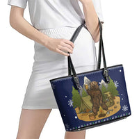 Camping I Hate People Christmas Leather Tote Bag Xmas Holiday Patterns - Wonder Print Shop