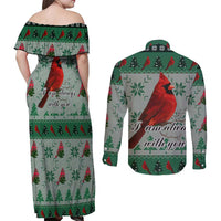 Cardinal I am Always With You Christmas Couples Matching Off Shoulder Maxi Dress and Long Sleeve Button Shirt Xmas Holiday Patterns - Wonder Print Shop