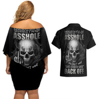 Warning I'm An A Mad Skull Couples Matching Off Shoulder Short Dress and Hawaiian Shirt - Wonder Print Shop