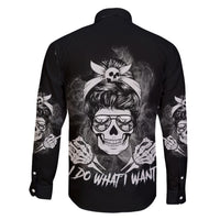 I Do What I Want Skull Black And White Family Matching Short Sleeve Bodycon Dress and Hawaiian Shirt - Wonder Print Shop