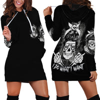 I Do What I Want Skull Black And White Hoodie Dress - Wonder Print Shop