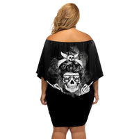 I Do What I Want Skull Black And White Off Shoulder Short Dress - Wonder Print Shop