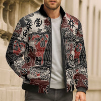 Sacred Heritage Bomber Puffer Jacket African Abstract Baobab Tree, Ethnic Symbols, and Red-Black Pattern - Wonder Print Shop