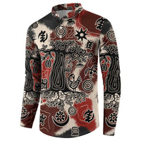 Sacred Heritage Button Sweatshirt African Abstract Baobab Tree, Ethnic Symbols, and Red-Black Pattern - Wonder Print Shop