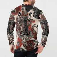 Sacred Heritage Button Sweatshirt African Abstract Baobab Tree, Ethnic Symbols, and Red-Black Pattern - Wonder Print Shop