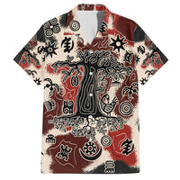 Sacred Heritage Family Matching Short Sleeve Bodycon Dress and Hawaiian Shirt African Abstract Baobab Tree, Ethnic Symbols, and Red-Black Pattern - Wonder Print Shop