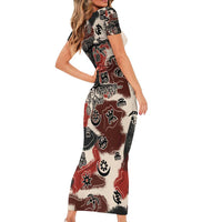 Sacred Heritage Family Matching Short Sleeve Bodycon Dress and Hawaiian Shirt African Abstract Baobab Tree, Ethnic Symbols, and Red-Black Pattern - Wonder Print Shop