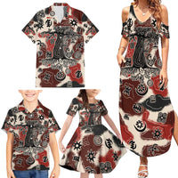 Sacred Heritage Family Matching Summer Maxi Dress and Hawaiian Shirt African Abstract Baobab Tree, Ethnic Symbols, and Red-Black Pattern - Wonder Print Shop