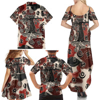 Sacred Heritage Family Matching Summer Maxi Dress and Hawaiian Shirt African Abstract Baobab Tree, Ethnic Symbols, and Red-Black Pattern - Wonder Print Shop