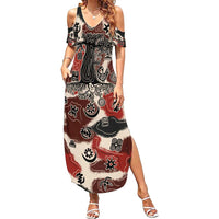 Sacred Heritage Family Matching Summer Maxi Dress and Hawaiian Shirt African Abstract Baobab Tree, Ethnic Symbols, and Red-Black Pattern - Wonder Print Shop