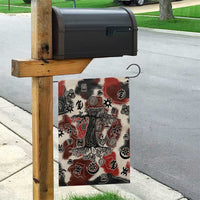 Sacred Heritage Garden Flag African Abstract Baobab Tree, Ethnic Symbols, and Red-Black Pattern - Wonder Print Shop