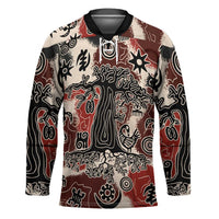 Sacred Heritage Hockey Jersey African Abstract Baobab Tree, Ethnic Symbols, and Red-Black Pattern - Wonder Print Shop