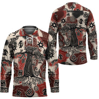 Sacred Heritage Hockey Jersey African Abstract Baobab Tree, Ethnic Symbols, and Red-Black Pattern - Wonder Print Shop
