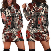 Sacred Heritage Hoodie Dress African Abstract Baobab Tree, Ethnic Symbols, and Red-Black Pattern - Wonder Print Shop