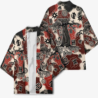 Sacred Heritage Kimono African Abstract Baobab Tree, Ethnic Symbols, and Red-Black Pattern - Wonder Print Shop