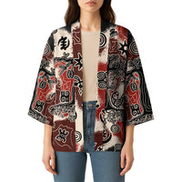 Sacred Heritage Kimono African Abstract Baobab Tree, Ethnic Symbols, and Red-Black Pattern - Wonder Print Shop