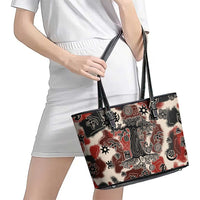 Sacred Heritage Leather Tote Bag African Abstract Baobab Tree, Ethnic Symbols, and Red-Black Pattern - Wonder Print Shop