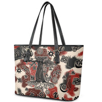 Sacred Heritage Leather Tote Bag African Abstract Baobab Tree, Ethnic Symbols, and Red-Black Pattern - Wonder Print Shop