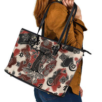 Sacred Heritage Leather Tote Bag African Abstract Baobab Tree, Ethnic Symbols, and Red-Black Pattern - Wonder Print Shop