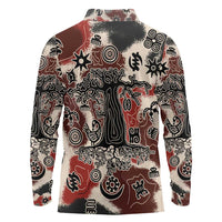 Sacred Heritage Long Sleeve Polo Shirt African Abstract Baobab Tree, Ethnic Symbols, and Red-Black Pattern - Wonder Print Shop