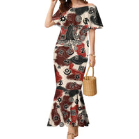 Sacred Heritage Mermaid Dress African Abstract Baobab Tree, Ethnic Symbols, and Red-Black Pattern - Wonder Print Shop