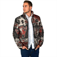 Sacred Heritage Padded Jacket African Abstract Baobab Tree, Ethnic Symbols, and Red-Black Pattern - Wonder Print Shop
