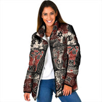 Sacred Heritage Padded Jacket African Abstract Baobab Tree, Ethnic Symbols, and Red-Black Pattern - Wonder Print Shop