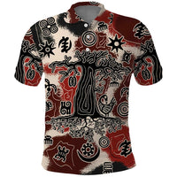 Sacred Heritage Polo Shirt African Abstract Baobab Tree, Ethnic Symbols, and Red-Black Pattern - Wonder Print Shop