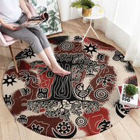 Sacred Heritage Round Carpet African Abstract Baobab Tree, Ethnic Symbols, and Red-Black Pattern - Wonder Print Shop