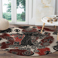 Sacred Heritage Round Carpet African Abstract Baobab Tree, Ethnic Symbols, and Red-Black Pattern - Wonder Print Shop
