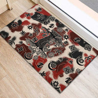 Sacred Heritage Rubber Doormat African Abstract Baobab Tree, Ethnic Symbols, and Red-Black Pattern - Wonder Print Shop