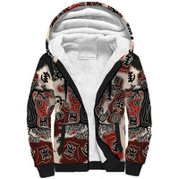 Sacred Heritage Sherpa Hoodie African Abstract Baobab Tree, Ethnic Symbols, and Red-Black Pattern - Wonder Print Shop