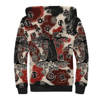 Sacred Heritage Sherpa Hoodie African Abstract Baobab Tree, Ethnic Symbols, and Red-Black Pattern - Wonder Print Shop