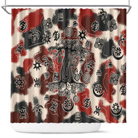 Sacred Heritage Shower Curtain African Abstract Baobab Tree, Ethnic Symbols, and Red-Black Pattern - Wonder Print Shop