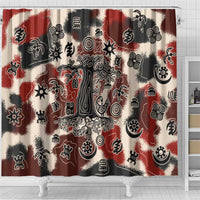 Sacred Heritage Shower Curtain African Abstract Baobab Tree, Ethnic Symbols, and Red-Black Pattern - Wonder Print Shop