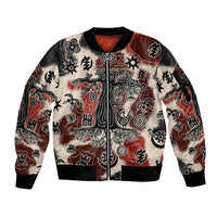 Sacred Heritage Sleeve Zip Bomber Jacket African Abstract Baobab Tree, Ethnic Symbols, and Red-Black Pattern - Wonder Print Shop