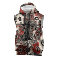 Sacred Heritage Sleeveless Zip Hoodie African Abstract Baobab Tree, Ethnic Symbols, and Red-Black Pattern - Wonder Print Shop