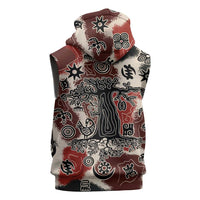 Sacred Heritage Sleeveless Zip Hoodie African Abstract Baobab Tree, Ethnic Symbols, and Red-Black Pattern - Wonder Print Shop