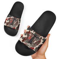 Sacred Heritage Slide Sandals African Abstract Baobab Tree, Ethnic Symbols, and Red-Black Pattern - Wonder Print Shop