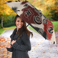 Sacred Heritage Umbrella African Abstract Baobab Tree, Ethnic Symbols, and Red-Black Pattern - Wonder Print Shop