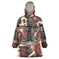 Sacred Heritage Wearable Blanket Hoodie African Abstract Baobab Tree, Ethnic Symbols, and Red-Black Pattern - Wonder Print Shop
