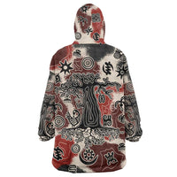 Sacred Heritage Wearable Blanket Hoodie African Abstract Baobab Tree, Ethnic Symbols, and Red-Black Pattern - Wonder Print Shop