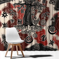 Sacred Heritage Window Curtain African Abstract Baobab Tree, Ethnic Symbols, and Red-Black Pattern - Wonder Print Shop