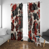 Sacred Heritage Window Curtain African Abstract Baobab Tree, Ethnic Symbols, and Red-Black Pattern - Wonder Print Shop