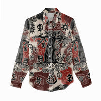Sacred Heritage Women Casual Shirt African Abstract Baobab Tree, Ethnic Symbols, and Red-Black Pattern - Wonder Print Shop